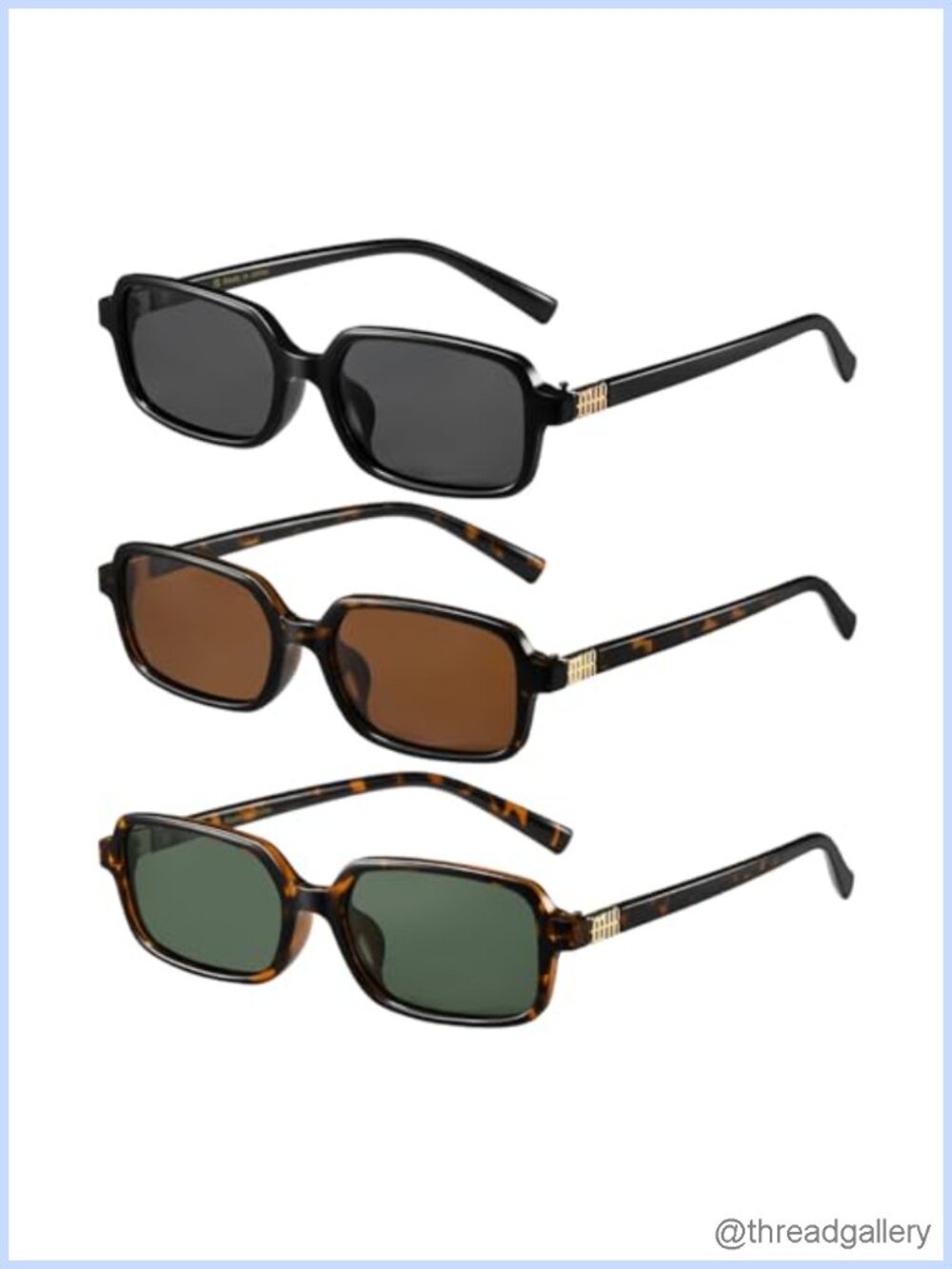 Polarized Narrow Rectangle Sunglasses UV400 Retro 90s 3 Pack